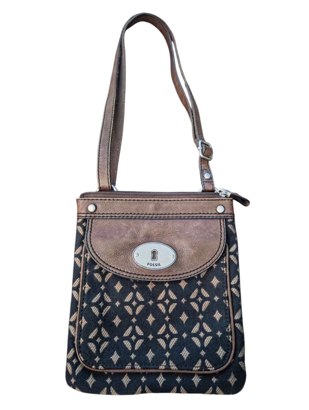 Vintage Classic Fossil Maddox Geometric Print Crossbody Bag Adjustable Strap
